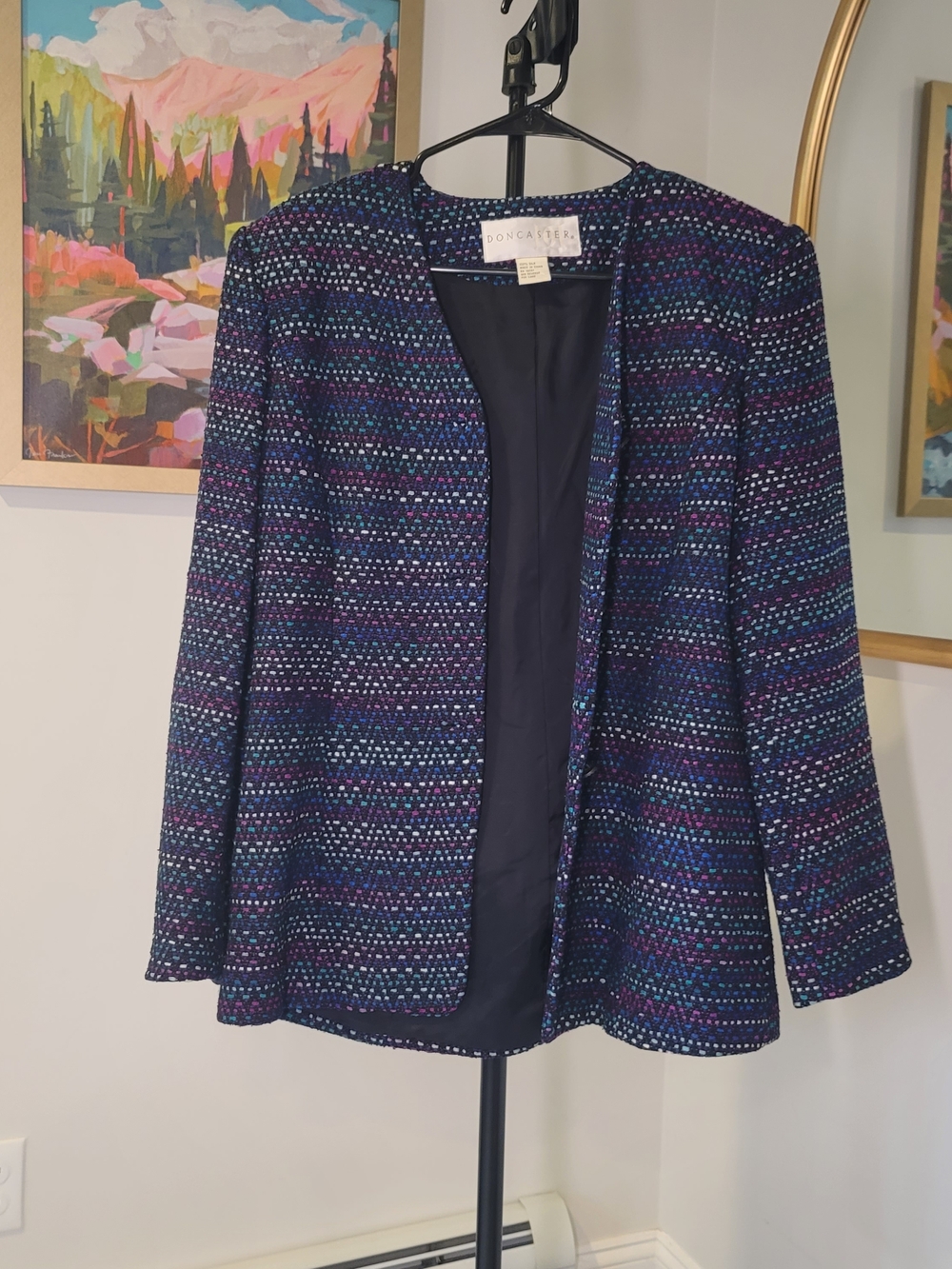 DONCASTER 100% Silk Tweed Blazer Jacket Multicolor Women's Size 10
